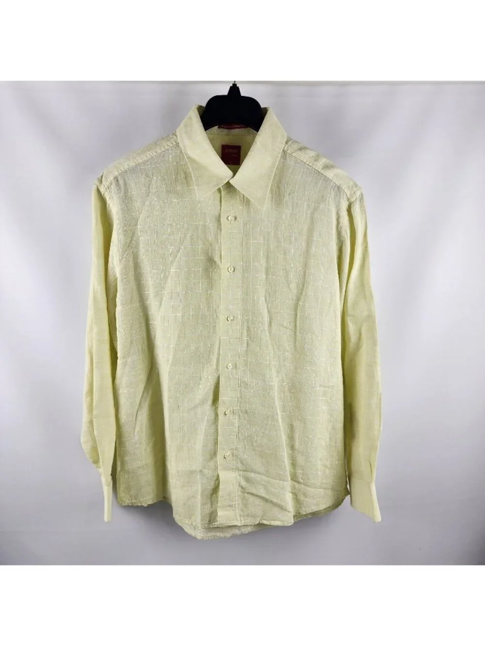 Report Collection Dress Shirt Mens Large Yellow Linen L/S Button Up